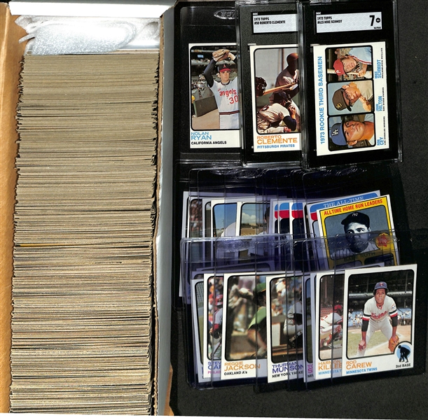 1973 Topps Complete Baseball Card Set (All 660 Cards), Inc. Mike Schmidt Rookie (SGC 7), Roberto Clemente (SGC 7.5), Nolan Ryan, + (Mostly EX or Better Condition)