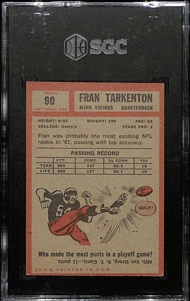 1962 Topps Fran Tarkenton Rookie Card #90 Graded SGC 4