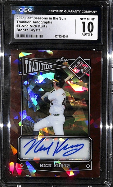 2025 Leaf Seasons in the Sun Nick Kurtz Rookie Autograph Card #19/30 Graded CGC 10 Gem Mint (Likely 2025 AL Rookie of the Year)