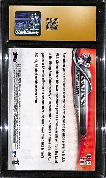 2018 Topps Update Shohei Ohtani Rookie Card #US153 w. Ichiro Graded CGC 10 Pristine Gold Label (The Pristine Gold Label is Reserved for the Highest Quality Cards!)