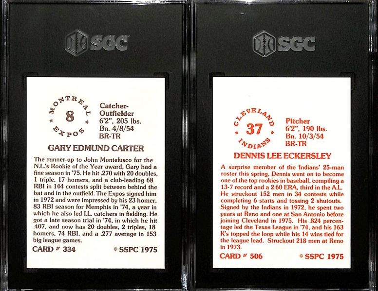 1975 SSPC Gary Carter & Dennis Eckersley Rookie Cards - Both Graded SGC 10 Gem Mint