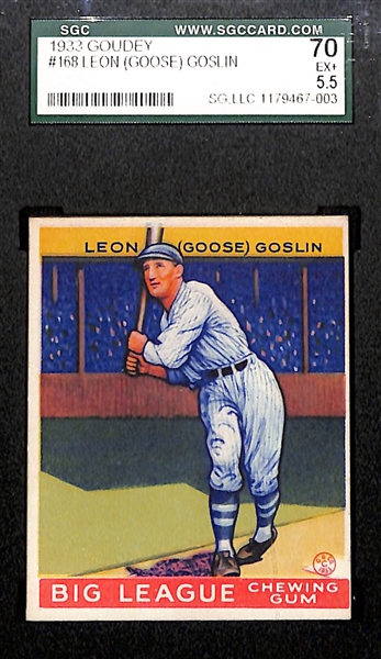 (6) 1933 Goudey Lot - Goose Goslin (SGC 5.5), Al Simmons (SGC 3), Pepper Martin (PSA 3), Luke Sewell (BVG 4.5), Joe Cronin (BVG 2), Frank Frisch (SGC 1)