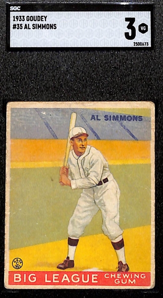 (6) 1933 Goudey Lot - Goose Goslin (SGC 5.5), Al Simmons (SGC 3), Pepper Martin (PSA 3), Luke Sewell (BVG 4.5), Joe Cronin (BVG 2), Frank Frisch (SGC 1)