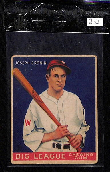 (6) 1933 Goudey Lot - Goose Goslin (SGC 5.5), Al Simmons (SGC 3), Pepper Martin (PSA 3), Luke Sewell (BVG 4.5), Joe Cronin (BVG 2), Frank Frisch (SGC 1)