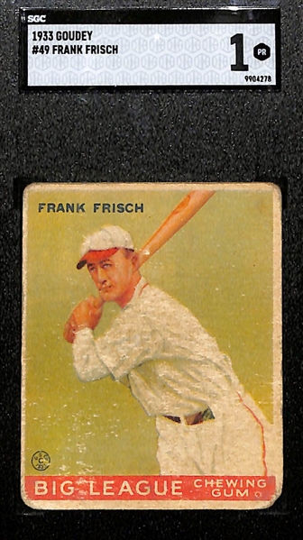 (6) 1933 Goudey Lot - Goose Goslin (SGC 5.5), Al Simmons (SGC 3), Pepper Martin (PSA 3), Luke Sewell (BVG 4.5), Joe Cronin (BVG 2), Frank Frisch (SGC 1)