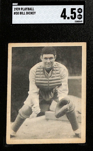 (7) Graded 1939 Play Ball Cards - Mel Ott (SGC 5), Lefty Gomez (SGC 6), Bill Dickey (SGC 4.5), Newsome (SGC 7), Elbert Fletcher (PSA 7), Cuccinello (PSA 7 OC), Warstler (PSA 6)
