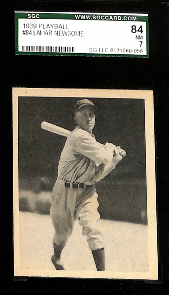 (7) Graded 1939 Play Ball Cards - Mel Ott (SGC 5), Lefty Gomez (SGC 6), Bill Dickey (SGC 4.5), Newsome (SGC 7), Elbert Fletcher (PSA 7), Cuccinello (PSA 7 OC), Warstler (PSA 6)
