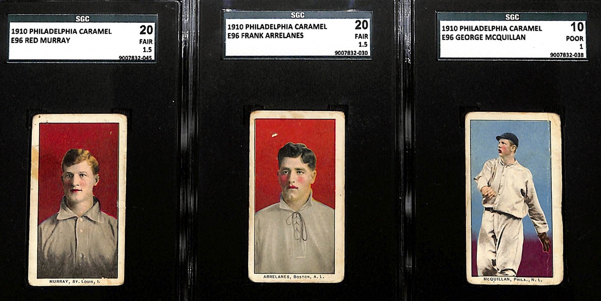 (9) SGC Graded 1910 Philadelphia Caramel Cards w. Chief Myers (SGC 2), Konetchy (1.5), Karger (1.5), Murray (1.5), Arrelanes (1.5), McQuillan (1), Kling (1), Herzog (1), Gibson (1.5)