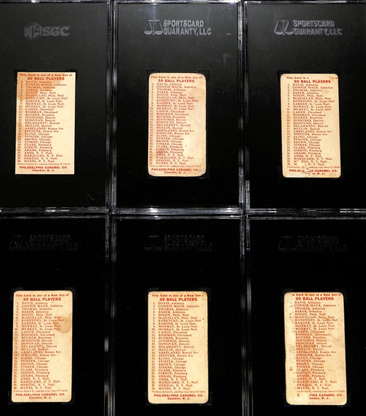 (9) SGC Graded 1910 Philadelphia Caramel Cards w. Chief Myers (SGC 2), Konetchy (1.5), Karger (1.5), Murray (1.5), Arrelanes (1.5), McQuillan (1), Kling (1), Herzog (1), Gibson (1.5)