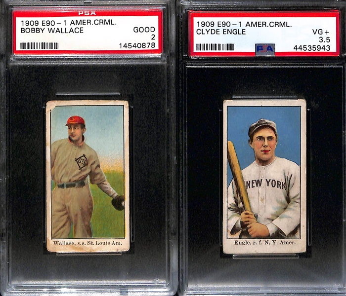 (9) Graded 1909-11 E90-1 American Caramel Cards w. Hal Chase (PSA 3), Bobby Wallace (HOF, PSA 2), Engle (PSA 3.5), Schaefer (PSA 2), Overall (SGC 1.5), Stone (BVG 2), Keeler (SGC 1.5), Mitchell...