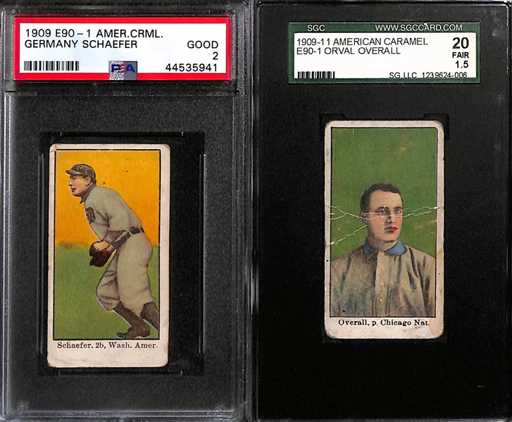 (9) Graded 1909-11 E90-1 American Caramel Cards w. Hal Chase (PSA 3), Bobby Wallace (HOF, PSA 2), Engle (PSA 3.5), Schaefer (PSA 2), Overall (SGC 1.5), Stone (BVG 2), Keeler (SGC 1.5), Mitchell...