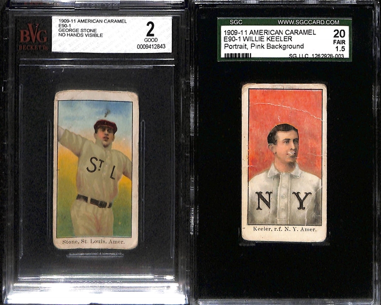 (9) Graded 1909-11 E90-1 American Caramel Cards w. Hal Chase (PSA 3), Bobby Wallace (HOF, PSA 2), Engle (PSA 3.5), Schaefer (PSA 2), Overall (SGC 1.5), Stone (BVG 2), Keeler (SGC 1.5), Mitchell...