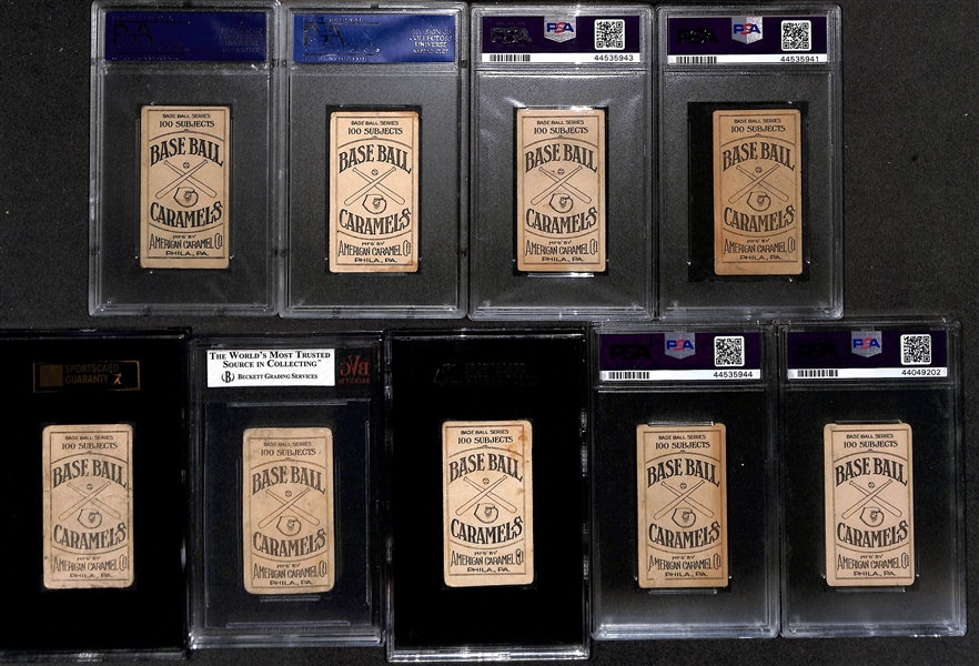 (9) Graded 1909-11 E90-1 American Caramel Cards w. Hal Chase (PSA 3), Bobby Wallace (HOF, PSA 2), Engle (PSA 3.5), Schaefer (PSA 2), Overall (SGC 1.5), Stone (BVG 2), Keeler (SGC 1.5), Mitchell...