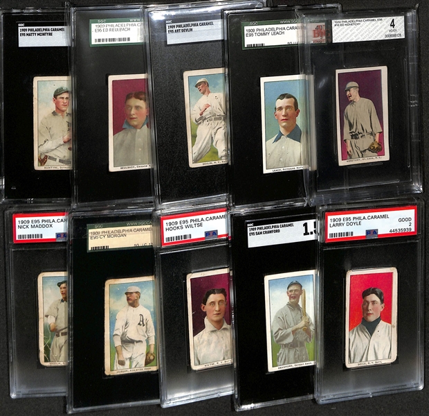 (10) Graded 1909-10 Philadelphia Caramel Cards w. Konetchy (BVG 4), Leach (SGC 3), Devlin (SGC 3), Reulbach (SGC 3), McIntyre (SGC 2.5), Doyle (PSA 2), Sam Crawford (SGC 1.5), +