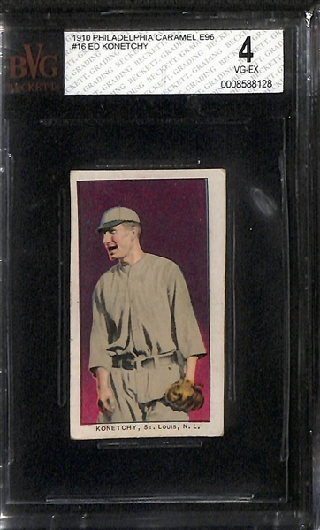 (10) Graded 1909-10 Philadelphia Caramel Cards w. Konetchy (BVG 4), Leach (SGC 3), Devlin (SGC 3), Reulbach (SGC 3), McIntyre (SGC 2.5), Doyle (PSA 2), Sam Crawford (SGC 1.5), +