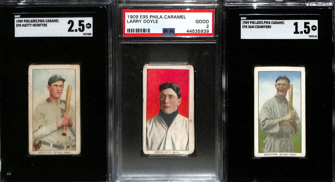 (10) Graded 1909-10 Philadelphia Caramel Cards w. Konetchy (BVG 4), Leach (SGC 3), Devlin (SGC 3), Reulbach (SGC 3), McIntyre (SGC 2.5), Doyle (PSA 2), Sam Crawford (SGC 1.5), +