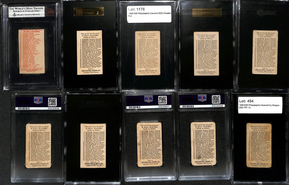 (10) Graded 1909-10 Philadelphia Caramel Cards w. Konetchy (BVG 4), Leach (SGC 3), Devlin (SGC 3), Reulbach (SGC 3), McIntyre (SGC 2.5), Doyle (PSA 2), Sam Crawford (SGC 1.5), +