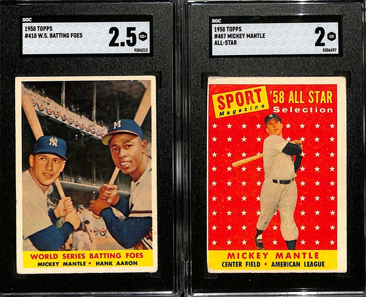 (10) SGC Graded Mickey Mantle Cards - 1962 Topps #200 (4.5), 1968 Topps #280 (4), 1958 w. Aaron #418 (2.5), 1958 #487 (2), 1960 w. Boyer (1.5), 1961 #475 (2.5), 1963 #200 (1), 1964 #50 (2), 1965...