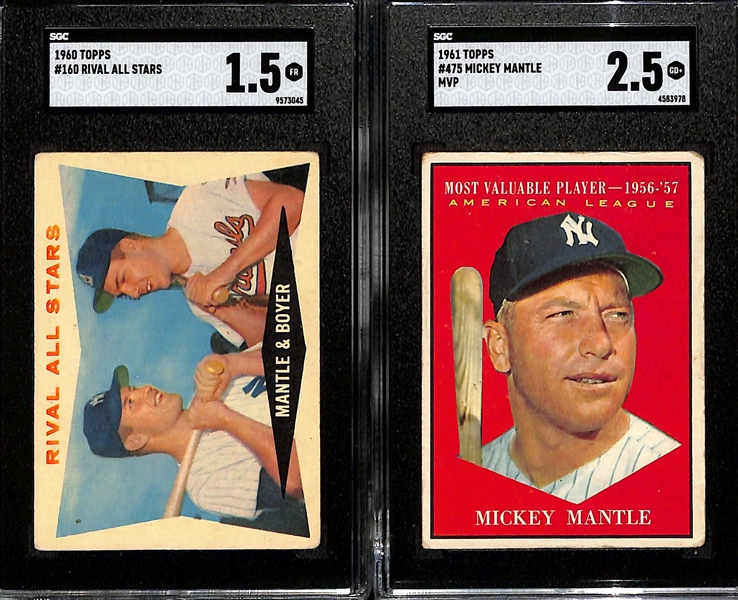 (10) SGC Graded Mickey Mantle Cards - 1962 Topps #200 (4.5), 1968 Topps #280 (4), 1958 w. Aaron #418 (2.5), 1958 #487 (2), 1960 w. Boyer (1.5), 1961 #475 (2.5), 1963 #200 (1), 1964 #50 (2), 1965...