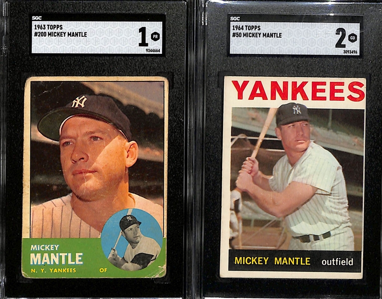 (10) SGC Graded Mickey Mantle Cards - 1962 Topps #200 (4.5), 1968 Topps #280 (4), 1958 w. Aaron #418 (2.5), 1958 #487 (2), 1960 w. Boyer (1.5), 1961 #475 (2.5), 1963 #200 (1), 1964 #50 (2), 1965...