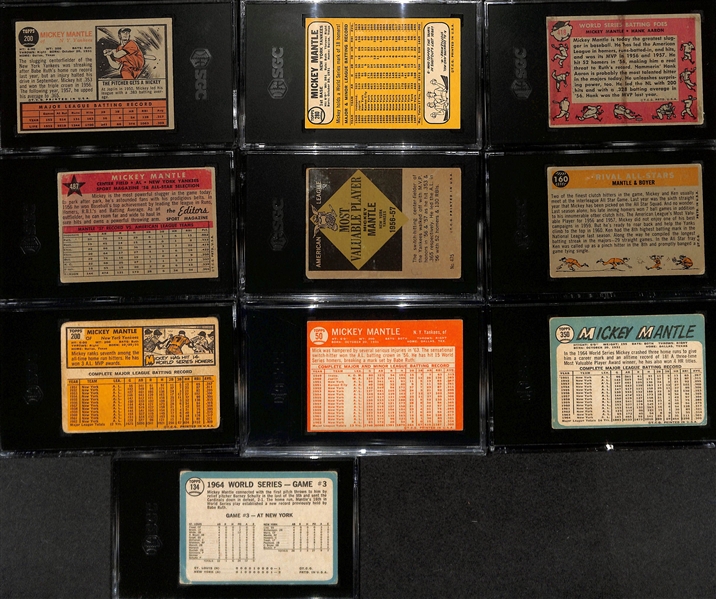 (10) SGC Graded Mickey Mantle Cards - 1962 Topps #200 (4.5), 1968 Topps #280 (4), 1958 w. Aaron #418 (2.5), 1958 #487 (2), 1960 w. Boyer (1.5), 1961 #475 (2.5), 1963 #200 (1), 1964 #50 (2), 1965...