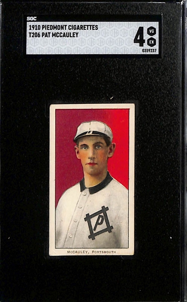 (5) 1910 T206 Piedmont Minor League Cards - McCauley (SGC 4), Brashear (SGC 4), Burke (SGC 2.5), Oberlin (SGC 2), Taylor (SGC Auth.)