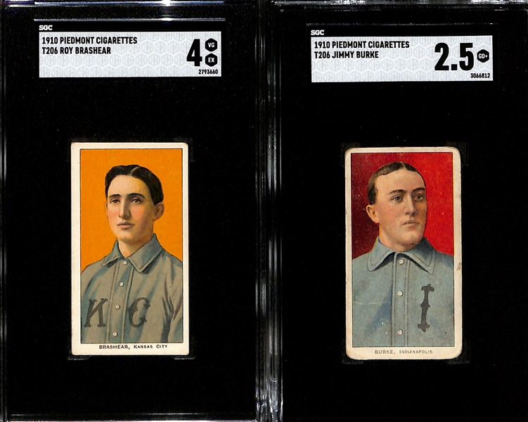 (5) 1910 T206 Piedmont Minor League Cards - McCauley (SGC 4), Brashear (SGC 4), Burke (SGC 2.5), Oberlin (SGC 2), Taylor (SGC Auth.)