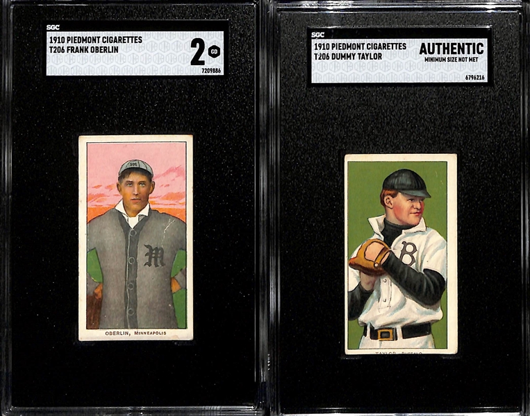 (5) 1910 T206 Piedmont Minor League Cards - McCauley (SGC 4), Brashear (SGC 4), Burke (SGC 2.5), Oberlin (SGC 2), Taylor (SGC Auth.)