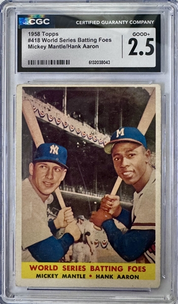 1958 Topps World Series Batting Foes #418 - Mickey Mantle/Hank Aaron - CGC 2.5