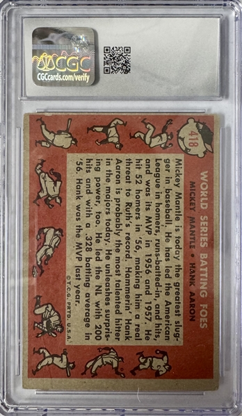 1958 Topps World Series Batting Foes #418 - Mickey Mantle/Hank Aaron - CGC 2.5