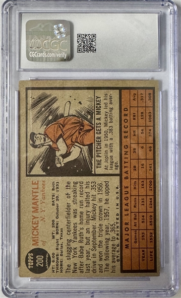 1962 Topps Mickey Mantle #200 - CGC AA