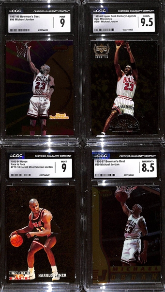 Lot of (4) 1993-2000 CGC Graded Michael Jordan Basketball Cards w. 1997-98 Bowman's Best #96 CGC 9