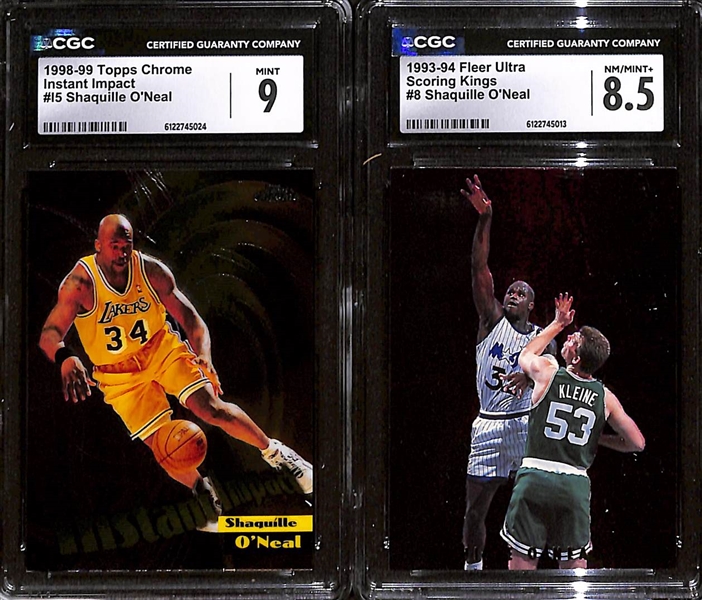1998-99 Topps Chrome Shaquille O'Neal Instant Impact CGC 9 & 1993-94 Fleer Ultra Shaquille O'Neal Scoring Kings CGC 8.5