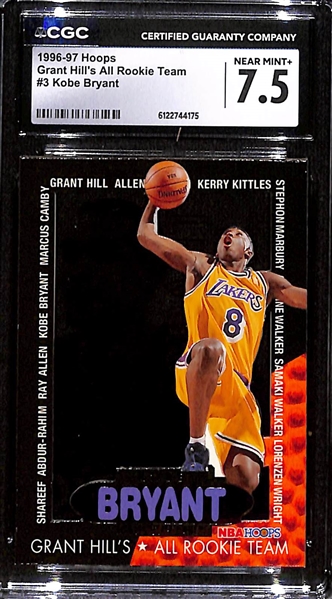 1996-97 Hoops Grant Hill's All Rookie Team Kobe Bryant #3 Rookie Card Graded CGC 7.5
