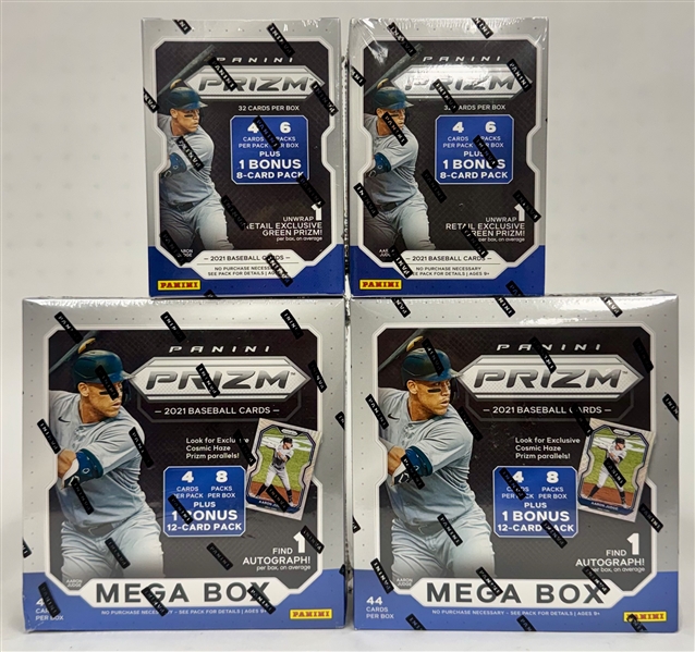 Lot of (2) 2021 Panini Prizm Baseball Mega Boxes & (2) 2022 Panini Prizm Baseball Blaster Boxes