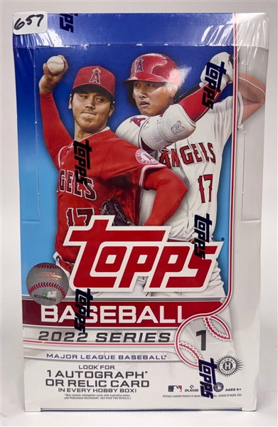 Factory Sealed 2022 Topps Series 1 Baseball Hobby Box, 1 Auto or Relic