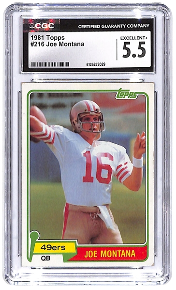 CGC Graded Hall of Fame Quarterback Rookie Card Pair w/ 1981 Topps Joe Montana Rookie CGC 5.5 & 1984 Topps John Elway Rookie CGC 7.5