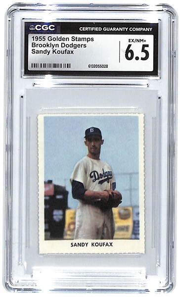 1955 Golden Stamps Brooklyn Dodgers Sandy Koufax Rookie Card CGC 6.5
