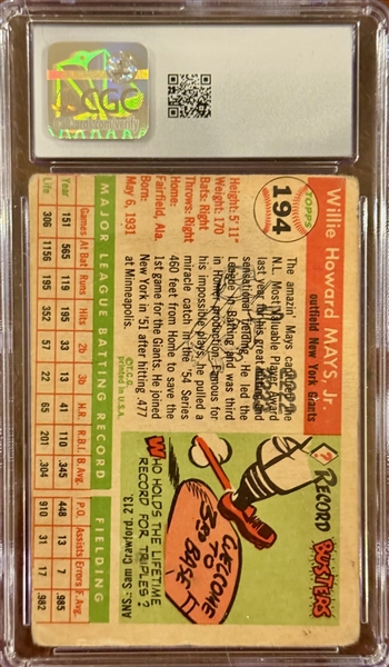 100% of Proceeds Go to St. Jude's Children's Hospital - 1955 Topps Willie Mays #194 CGC 1