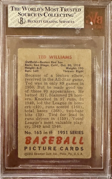 100% of Proceeds Go to St. Jude's Children's Hospital - 1951 Bowman Ted Williams #165 BVG 1.5