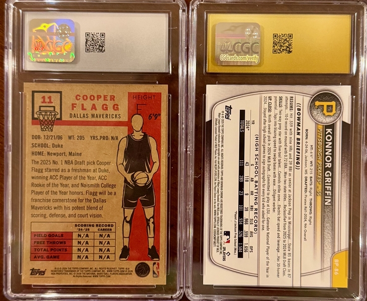 100% of Proceeds Go to St. Jude's Children's Hospital - Hot Current Rookie Lot - Cooper Flagg & Konner Griffin - Both CGC 10!