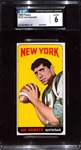 High-Quality 1965 Topps Joe Namath Rookie Card #122 Graded CGC 6