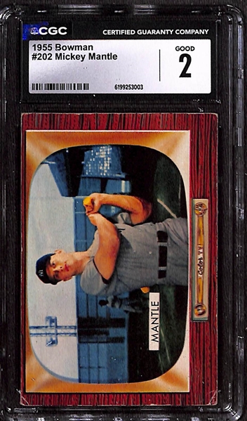 Lot of (4) Graded 1955 Bowman Mickey Mantle Cards #202 - CGC 3 & (3) CGC 2