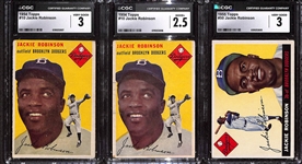 Lot of (3) Jackie Robinson Cards - (2) 1954 Topps #10 CGC 3/2.5 & (1) 1955 Topps #50 CGC 3