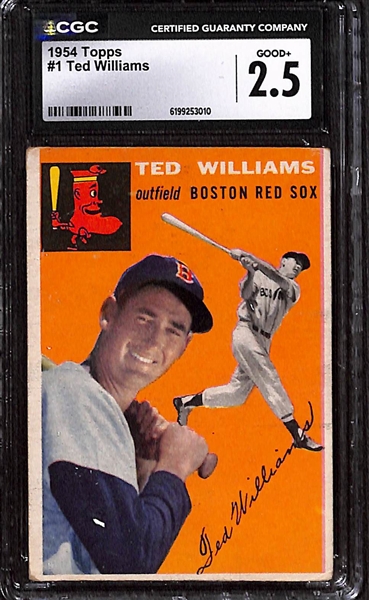 Lot of (4) Ted Williams Cards - (3) 1954 Topps #1 CGC 2.5, 2.5, & 2;  (1) 1955 Topps #2 CGC 2.5