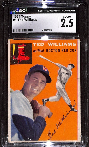 Lot of (4) Ted Williams Cards - (3) 1954 Topps #1 CGC 2.5, 2.5, & 2;  (1) 1955 Topps #2 CGC 2.5