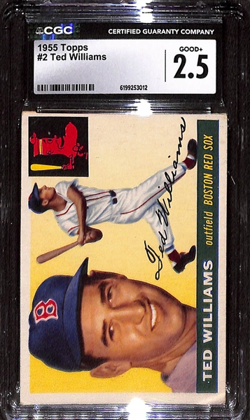 Lot of (4) Ted Williams Cards - (3) 1954 Topps #1 CGC 2.5, 2.5, & 2;  (1) 1955 Topps #2 CGC 2.5