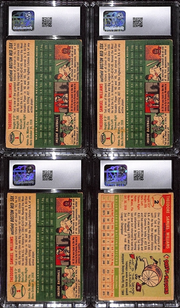 Lot of (4) Ted Williams Cards - (3) 1954 Topps #1 CGC 2.5, 2.5, & 2;  (1) 1955 Topps #2 CGC 2.5