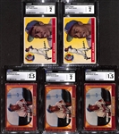 Lot of (5) 2nd-Year Hank Aaron Cards - (2) 1955 Topps #47 CGC 2 & (3) 1955 Bowman #179 CGC 2.5, 2, 1.5