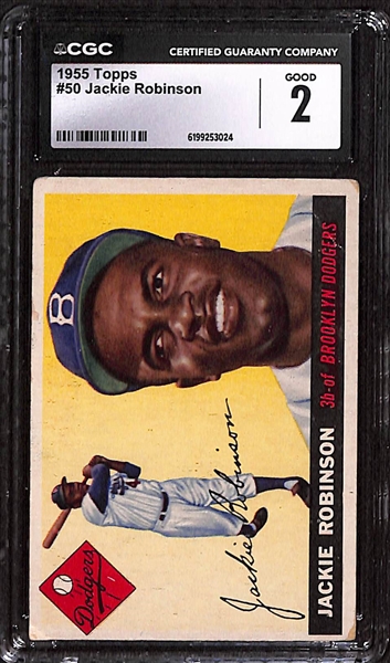 1955-1956 Baseball Card Lot - 1955 Topps Jackie Robinson CGC 2, Ted Williams CGC 1.5, & Hank Aaron CGC 2.5; & 1956 Topps Hank Aaron CGC 2